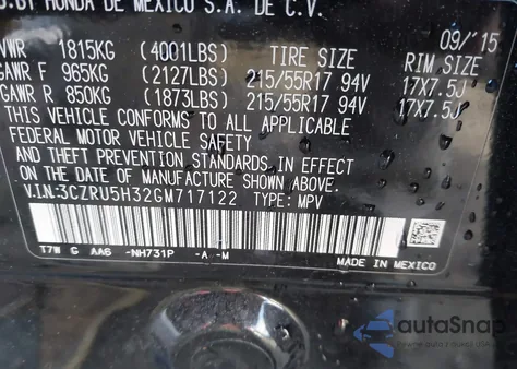 2016 Honda Hr-V Lx z USA, uszkodzony, nr VIN 3CZRU5H32GM717122